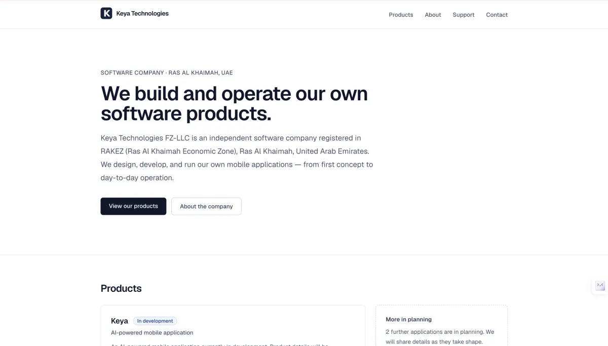Главная страница сайта Keya Technologies
